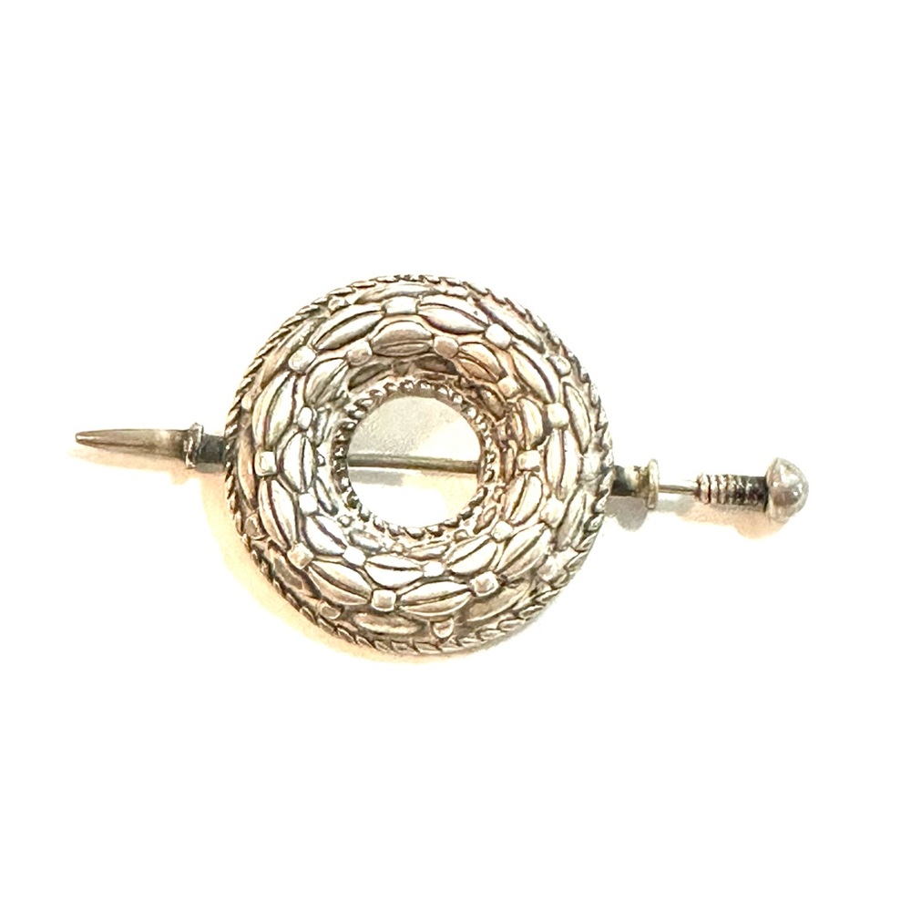 JOHN HARDY Woven Wheat Sterling Silver Circle Brooch Pin w Box